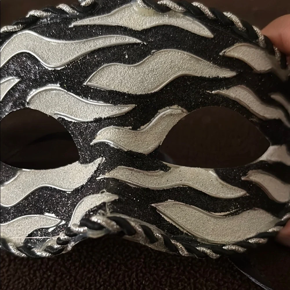Mardi Gras Black and Silver Contoured Face Mask with Zebra Pattern